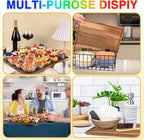 2 Pcs Acacia Wood Serving Tray, Rectangular Wooden Serving Platters Charcuterie Board, Large Wood Kitchen Display Tray for Food, Cookie, Dessert, Fruit, Snack, Vegetable, 16.6" x 12.6" x 0.6"