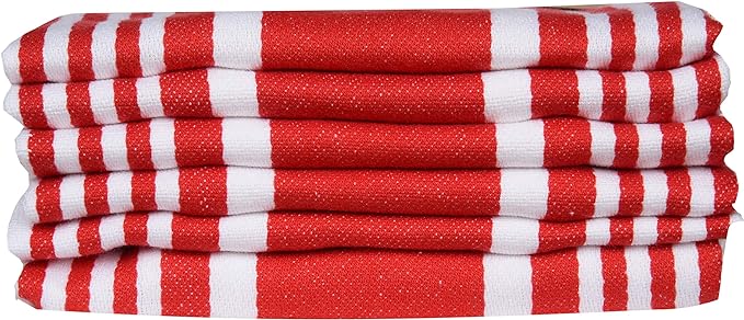 Urban Villa Kitchen Towels 100% Cotton Dish Towels for Kitchen (Set of 6) 20”x30” Dish Cloths Highly Absorbent Kitchen Linen Set with Hanging Loop Perfect for Drying Dishes Cleaning Towels-Red White