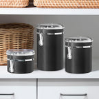 Oggi Stainless Steel Kitchen Canister 26 fl oz, Black - Airtight Clamp Lid, Clear See-Thru Top - Ideal for Kitchen Storage, Food Storage, Pantry Storage. Size 5" x 3.5".