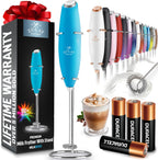Zulay Powerful Milk Frother Handheld Foam Maker for Lattes - Whisk Drink Mixer for Coffee, Mini Foamer for Cappuccino, Frappe, Matcha, Hot Chocolate by Milk Boss (Teal)