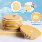 Glass Cups with Lids and Straws - 16 oz Iced Coffee Cups, Vintage Ribbed Drinking Glasses with Bamboo Lids, Tumbler for Juice, Beer, Coffee, Milk, Cocktail, Water (4 Pack)