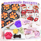 RUGVOMEM Set of 8 Silicone Dog Treat Molds, 3 Pieces 2 in 1 Dog Paw and Bone Shaped Molds & 5 Pieces Bone Cookie Cutter