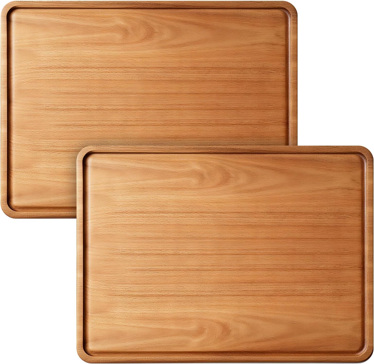 2 PCS 16 x 12 in Large Solid Acacia Rectangular Wood Serving Trays Natural Wooden Boards Serving Platters for Bar Coffee Party Dessert Tray