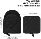 Oven Mitts and Pot Holders Set, Pack of 4, Heat Resistant Silicone Kitchen Mini Oven Mittens for 500 Degrees, Mini Oven Gloves and Hot Pads for Baking Grilling Barbecue Microwave Machine Washable