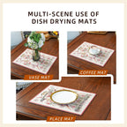 Dish Drying Mat Coffee Mat Rubber Backed Soft Silicone Dish Drying Mat for Kitchen Counter or Sink for Kitchen Bathroom Coffee Bar (Birds and Flowers, 16 x 24 Inches)