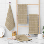 Homaxy 100% Cotton Terry Kitchen Towels(Tan, 13 x 28 inches), Checkered Designed, Soft and Super Absorbent Dish Towels, 4 Pack