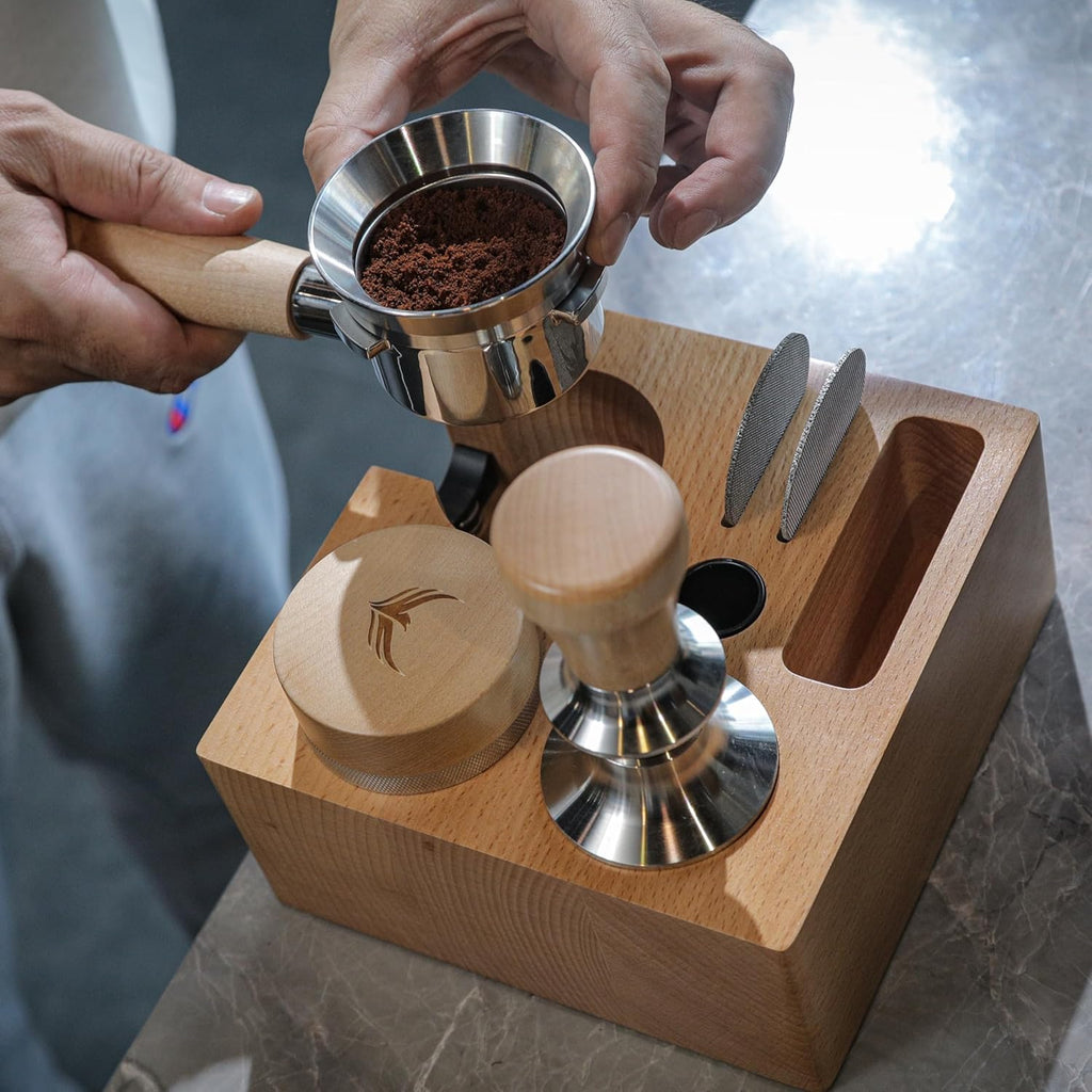 58mm Espresso Tool Set for Breville Dual Boiler & Oracle Jet Includes Naked Portafilter, Spring Tamper, Distributor, Tamping Station, Dosing Funnel & Puck Screen | Maple Barista Kit