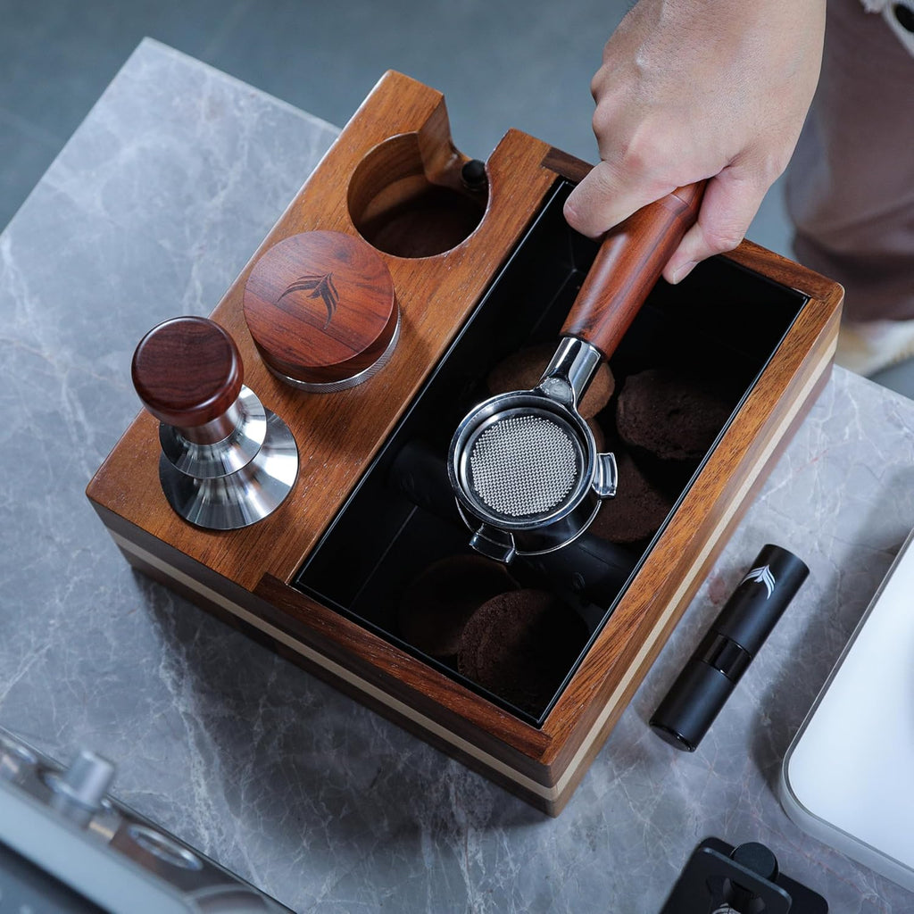 Espresso Knock Box With 54mm Tamping Station For Breville Espresso Accessories Adjustable Portafilter Height, Detachable Coffee Dump Bin