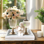 Wooden Decorative Tray, Small Serving Tray with Wood Bead, Farmhouse Big Tray for Ottoman, Countertop, Coffee Tabl, 13" x 13"x 1.6" (Retro White)