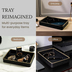 Black Leather Valet Tray for Men| Mens Valet Catch All Trays| Bedside Organizer for Nightstand| Cologne Tray for Men| Desk Trays