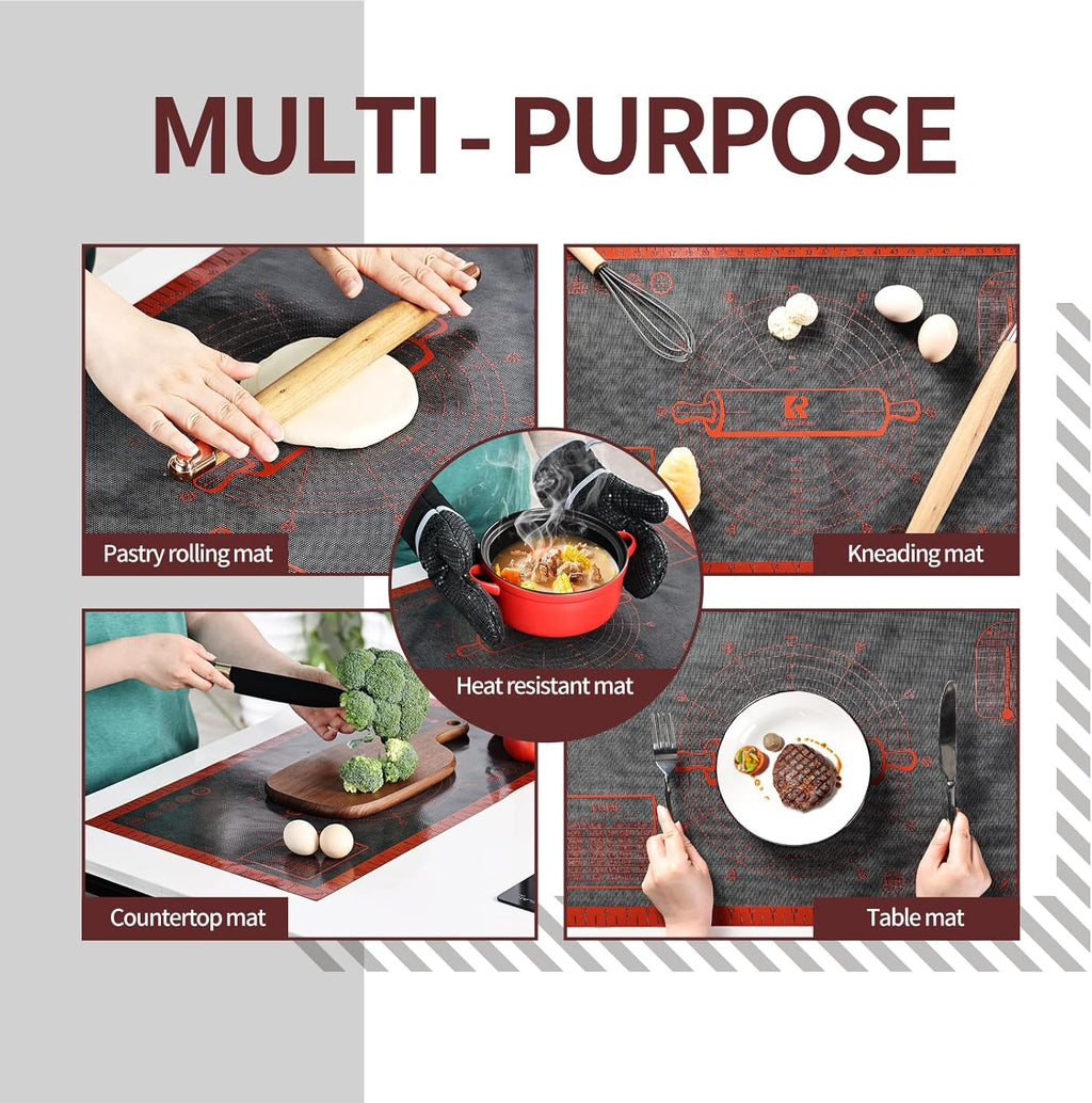 Silicone Pastry Mat Extra Large with Measurements 26''x16'' for Reusable,Non-slip Silicone Baking Mat, Counter, Dough Rolling, Oven Liner,Fondant/Pie Crust (Translucent_Red, 16''W x 26''L)