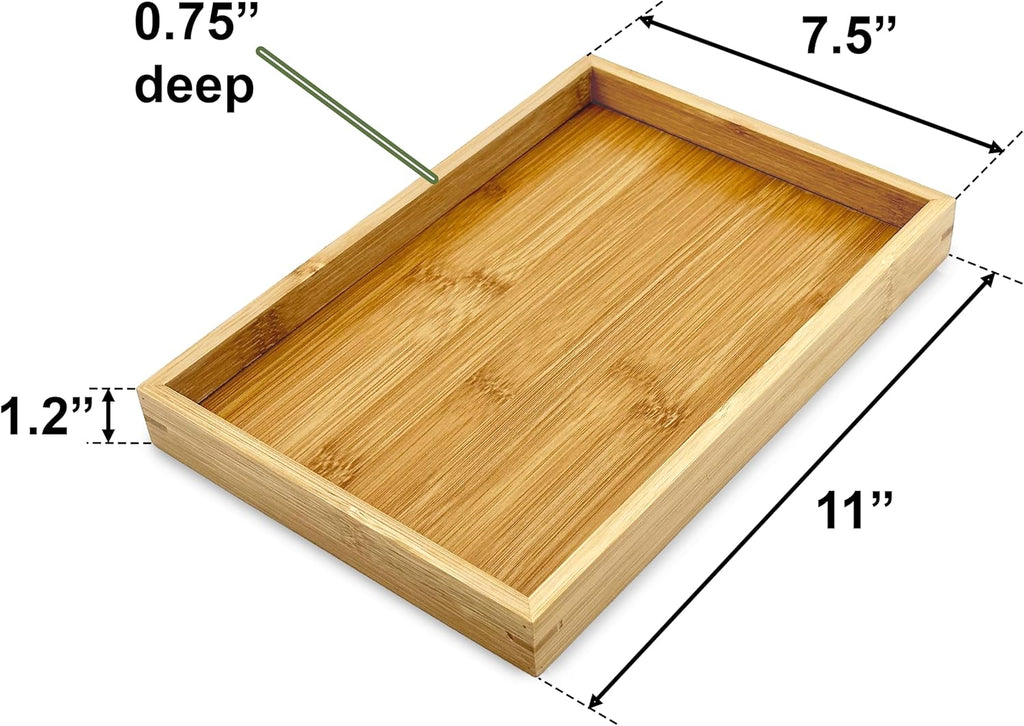 Bam & Boo (2-Pack) Natural Bamboo Rectangle Serving & Vanity Tray - for Kitchen, Bathroom, Countertop, Coffee Table (11" x 7.5" x 1.2")