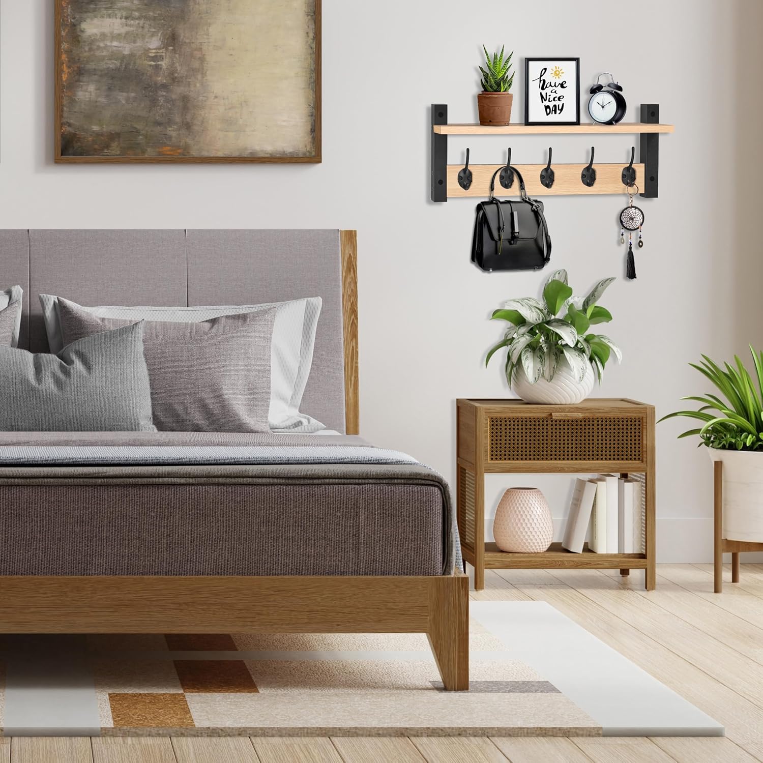 Sorbus Coat Hooks Wall Mount with Shelf – 24 Inch Coat Rack Wall Mount with 5 Heavy Duty Hooks – Floating Wall Shelf with Hooks for Entryway, Bathroom, Bedroom, Kitchen, or Mudroom (Maple Wood)