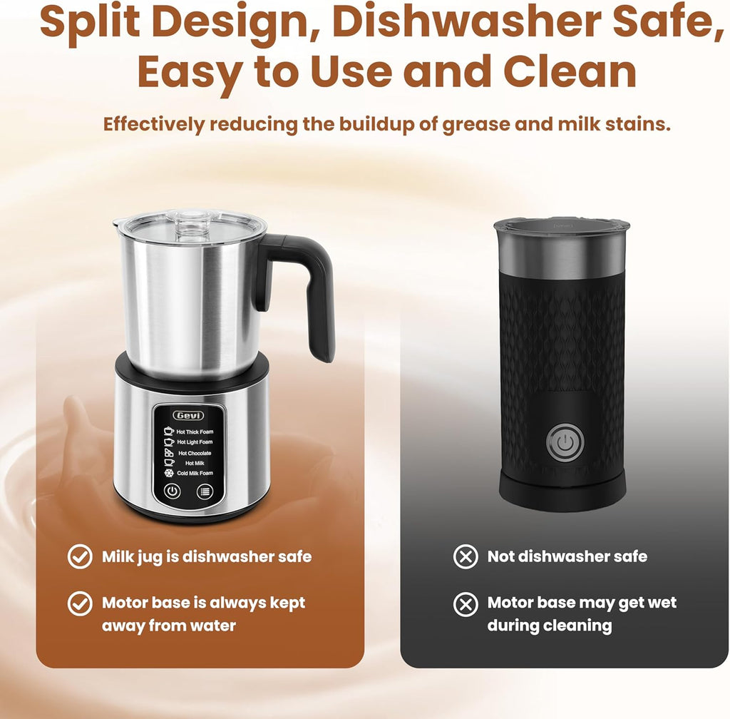 Gevi Hot Chocolate Maker with 5 in 1 Milk Frother and Steamer, Professional Milk Steamer, 17 oz/3.5 oz, Stainless Steel, Hot and Cold Milk Frother for Latte, Macchiato, Cappuccino and Hot Chocolate