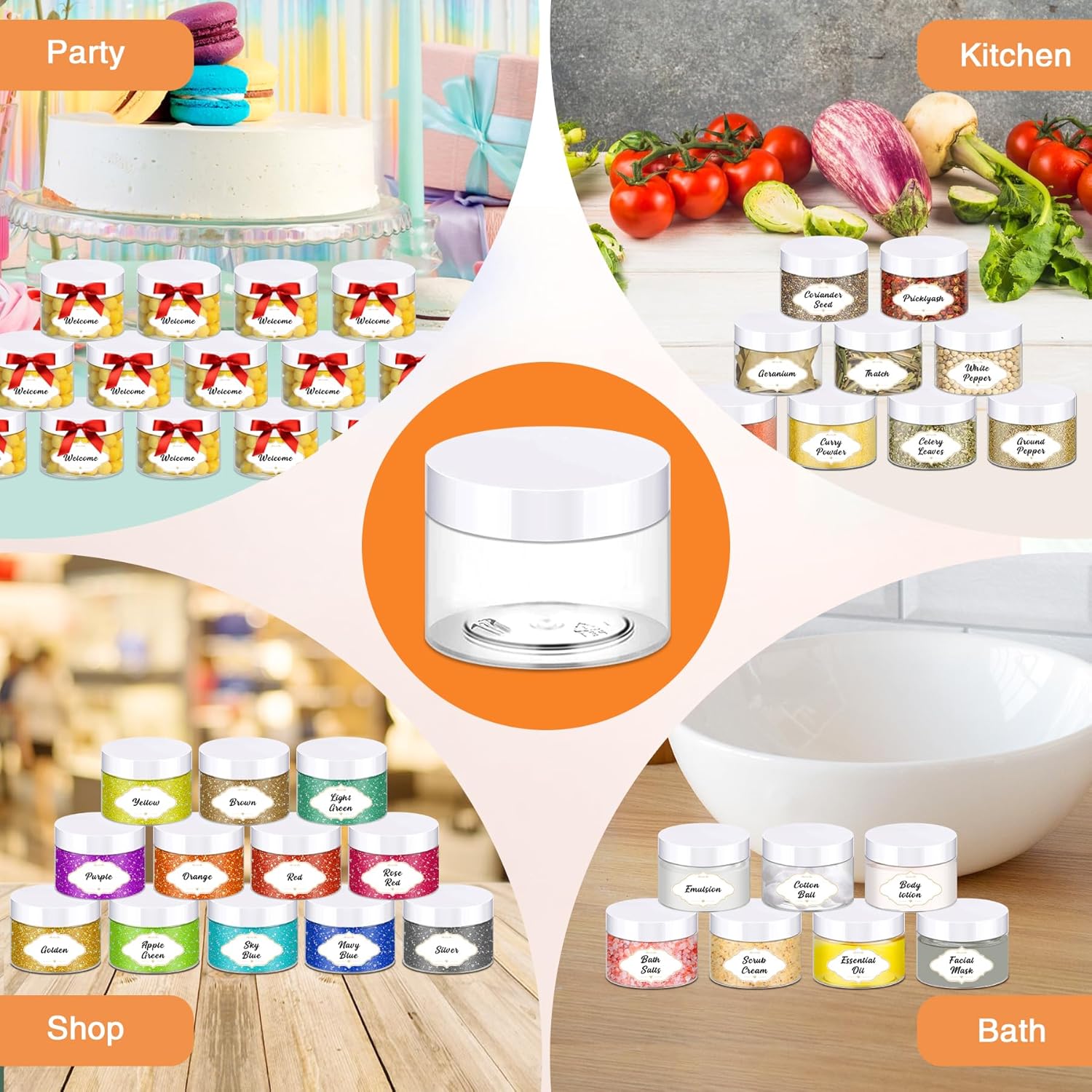 72 Pcs Plastic Jars, 4 OZ Plastic Jars with White Lids Round Clear Storage Containers Jar Leak Proof Slime Containers with Lids for Travel Refillable Slime Storage Jar for Beauty Product