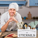 Kitchen Utensil Holder,Farmhouse Wooden Utensil Holder For Kitchen Counter,Extra Large Cooking Spatula Organizer,Big Storage With 4 Compartments Flatware Spoon Tool Cutlery（White）