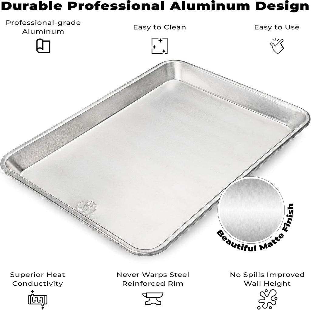 Ultra Cuisine Quarter Sheet Pan with Wire Rack Set - Includes Premium Aluminum Baking Sheet with 100% Stainless Steel Baking Rack, Dishwasher Safe Cookie Cooling Racks with 1/4 Pan Commercial Quality