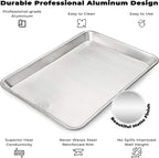 Ultra Cuisine Aluminum Baking Sheet with Stainless Steel Cooling Rack Set -Half Sheet Size Pan 13 x 18 inch, Durable Rimmed Sides, Easy Clean, Commercial Quality for Cooking and Roasting