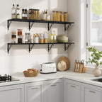 RICHFOCUS 12 Inch Deep Floating Shelves for Wall, 55" W x 12" D Black Wood Wall Shelves Set of 2, Wide Floating Shelves for Living Room, Bedroom, Kitchen, Bathroom and Decor Storage, Black