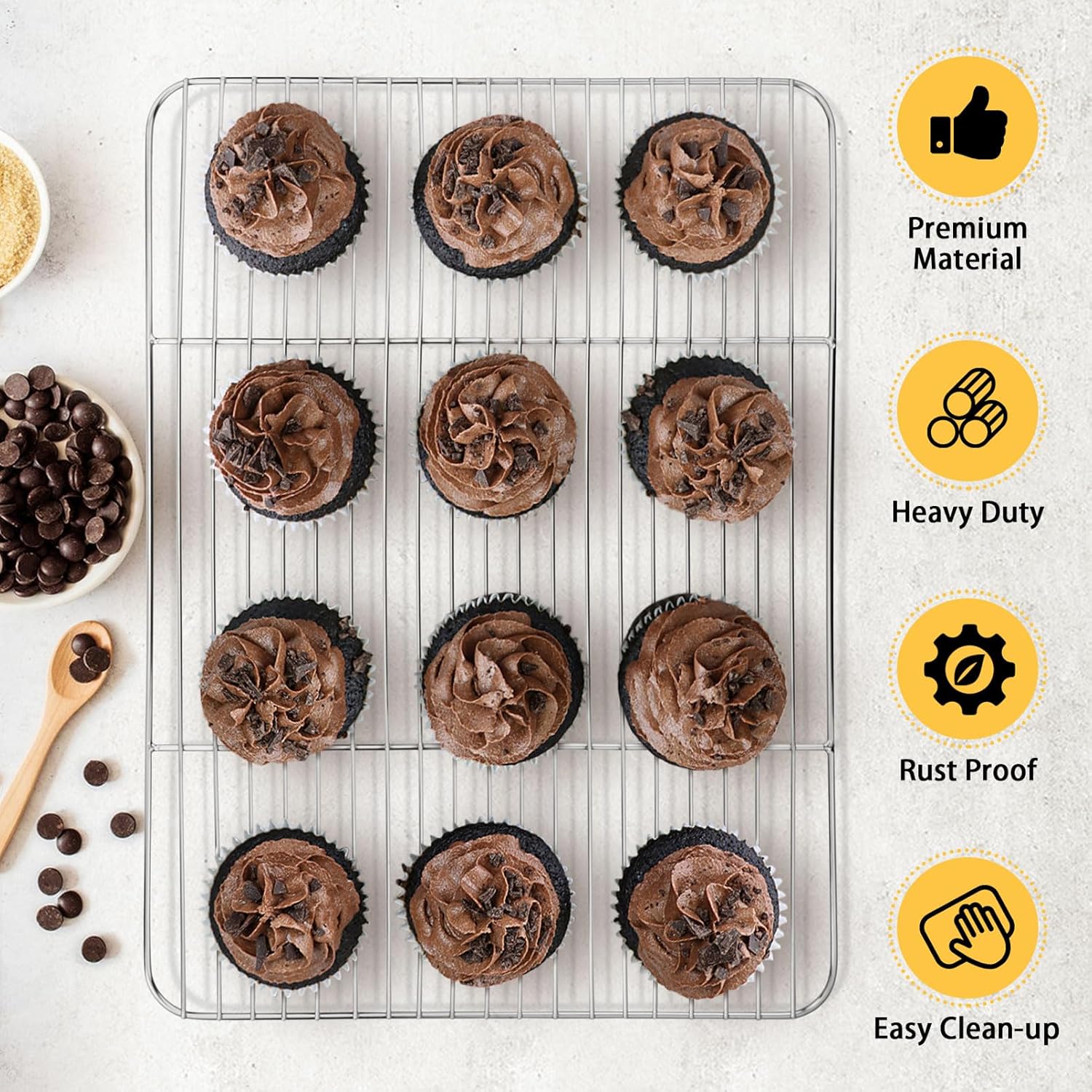 P&P CHEF Cooling Baking Rack Pack of 2, Stainless Steel Cooling Racks for Cooking Baking Roasting Grilling Drying, Dense Wires & Smooth Edge, Easy to clean, Silver, 15.3" x 11.25"