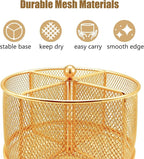 360° Rotating Metal Utensil Caddy - 4 Compartment Silverware Cutlery Holder Rotation Fork Spoon Napkin Organizer Flatware Storage Basket Party Countertop Buffet Picnic Camping Outdoor Gold