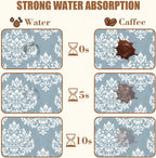 Dish Drying Mat Blue Damask Floral Coffee Bar Mat for Countertop - Absorbent, Rubber Backed, Hide Stain Dish Drainer Rack - Coffee Maker Pot Dining Room Decoration 15.7 x 23.6 Inch