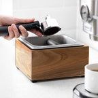 Navaris Coffee Knock Box - Stainless Steel and Wood Bin for Espresso Machine Coffee Grounds - With Silicone Bar for Knocking Portafilter Filter Grinds