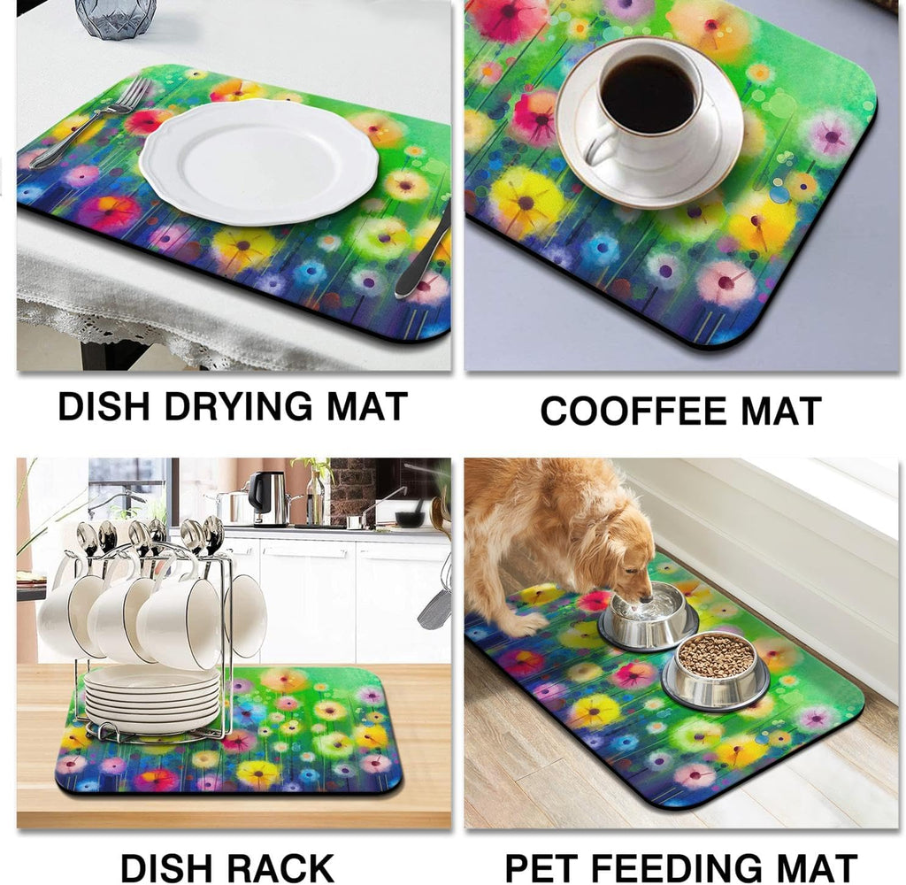 Dish Drying Mat for Kitchen Counter 20x12in Washable Quick Dish Drying Pad Rubber Backed Absorbent Draining Mat Fit Kitchen Counter,Bar,Under Sink,Dishes,Utensils,Dish Rack