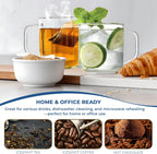 Aquach 22oz Large Clear Glass Coffee Mugs Set of 2 - Serve as General Drinking Glasses for Water, Coffee, Tea, and Juice