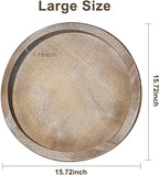 Round Wood Decorative Tray - Brown Washed Bead Tray for Coffee Table Wood Serving Tray Wooden Trays Decor Kitchen Counter Circle Tray Vintage Centerpiece for Living Room Candle Holder (15.75 inch)