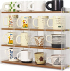 Coffee Mug Holder Wooden Cup Station Organizer 4-Tier Cup Holder for Coffee Bar Mug Display Rack for Countertop Mug Holder Shelf for Home Kitchen Nut Brown
