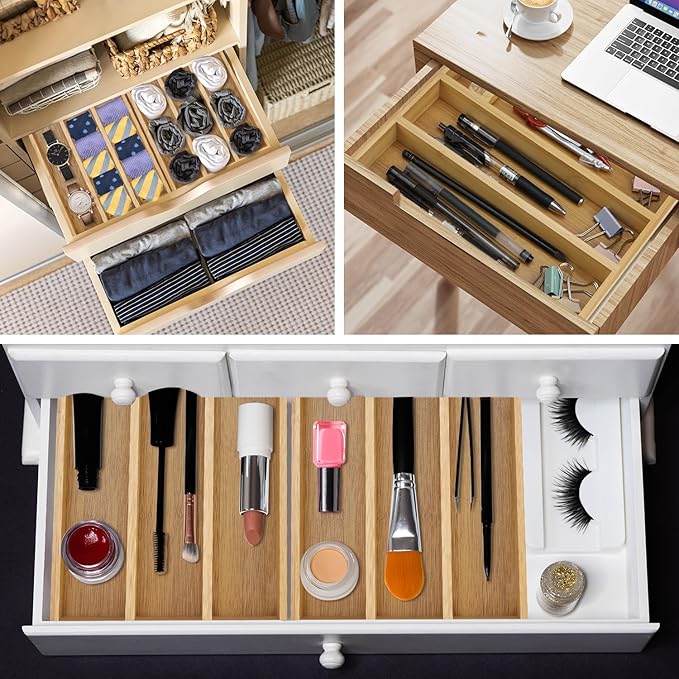 Small Silverware Drawer Organizer Kitchen Utensils Trays For Drawer Bamboo Cutlery Tray Skinny Flatware Organizer Narrow Spoon Fork Cutlery Holder Drawer Flatware Trays Slim Silverware Organizers