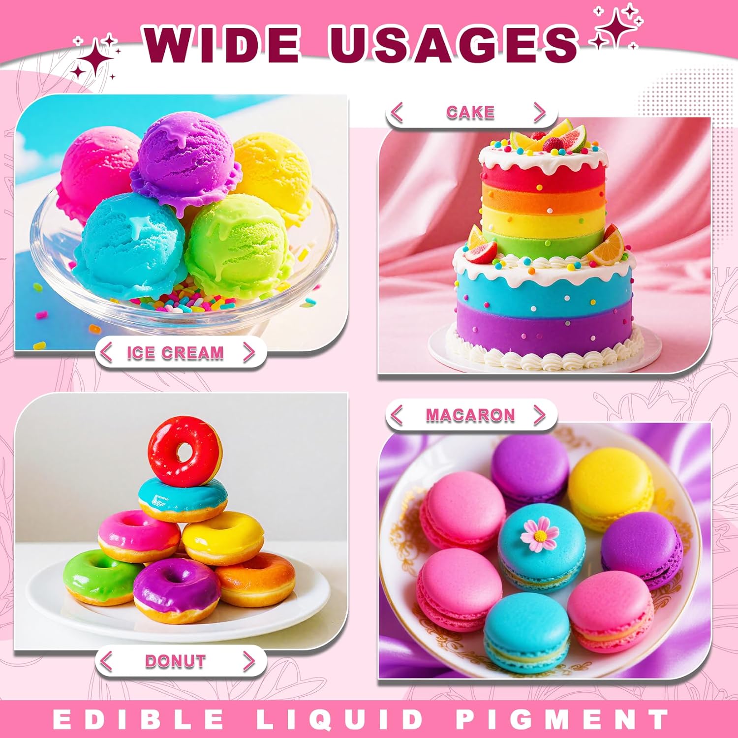 Food Coloring Liquid -10 Colors x 70ml Food Dye Set, Large Capacity Vibrant Edible Paint for Frosting, Cake Decorations, Easter Egg, Baking, Fondant, Slime Making Kit, Easy to Use - 24 Fl. oz