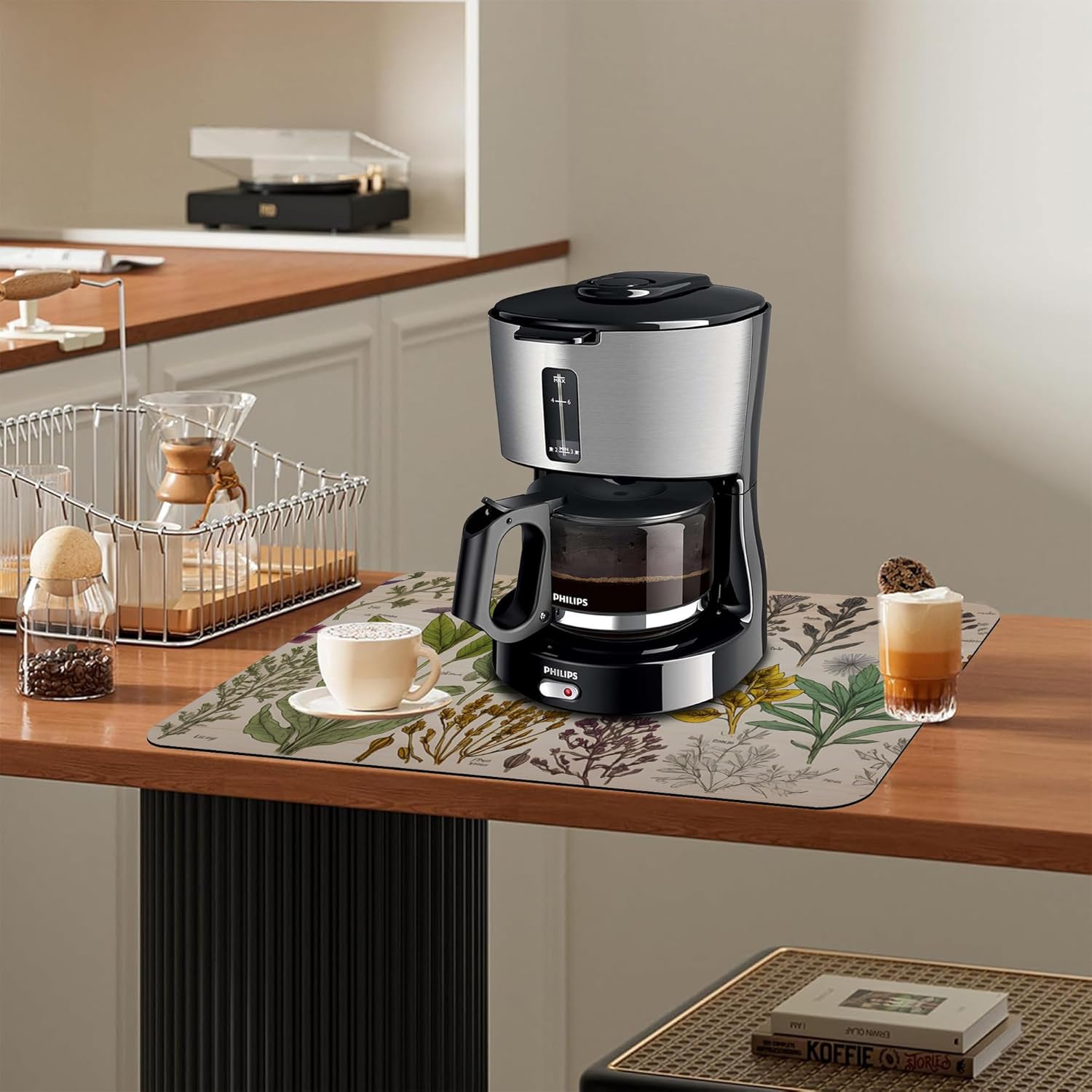 Dish Drying Mat Vibrant Bouquet of Spring Flowers Kitchen Mat 16"x24" Bsorbent Coffee Maker Mat for Dishes,Utensils Coffee Maker Pots and Pans Easy Clean Dish Slip Resistant Pad