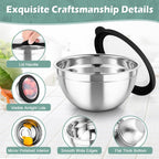 TeamFar Mixing Bowls, 3PCS Stainless Steel Serving Salad Bowls with Lids & 3 Graters, For Kitchen Mixing/Baking/Storing/Prepping, Visible & Airtight, Easy Clean - 4.5/3 / 1.5 QT, Black