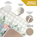 Fall Colorful Pumpkin Dish Drying Mat for Kitchen Counter,Green Leaves Drying Mat with Hanging Loop 16 x 18 Inch Microfiber Grey White Check Plaids Dish Drying Pad Dish Rack Drainer Mat for Coffee Bar