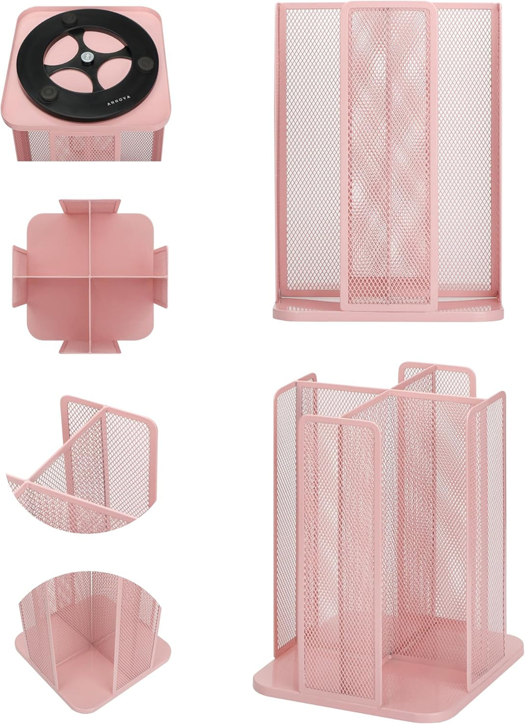 Annova Paper/Plastic Cup and Lid Holder Plastic Storage Organizer, 360°Rotating Coffee Mup Dispenser with 4 Compartments, Multifunctional Storage Rack for Home, Office, Bar, Coffee Shop (Light PInk)