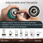Manual Coffee Grinder by Alpaca Ventures - Stainless Steel Conical Burr Coffee Grinder Manual with Adjustable Setting Double Bearing Hand Espresso Grinder Perfect for Home, Office and Camping