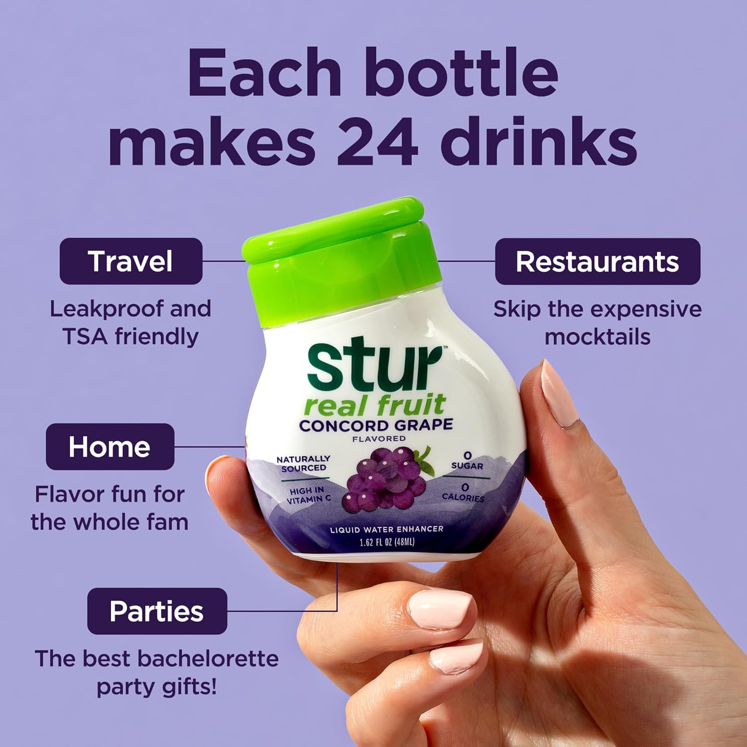 Stur Liquid Water Enhancer | Concord Grape | Naturally Sweetened | High in Vitamin C & Antioxidants | Sugar Free | Zero Calories | Keto | Vegan | 5 Bottles, Makes 120 Drinks