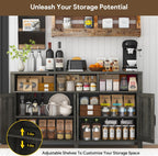 Buffet Sideboard with Storage Farmhouse with 4 Doors, 55'' Large Kitchen Storage Cabinet Wood Coffee Bar Cabinet Buffet Table with Shelves for Kitchen, Dining Room, Entryway (Gray, 55in)