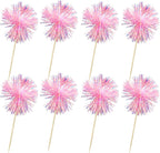 Ephlyn 30Pcs Foil Firework Cupcake Toppers Sparkle Tinsel Cupcake Picks Happy Birthday Cake Toppers Drink Cocktail Food Fruit Toothpicks for Baby Shower Birthday Party Supplies Pink