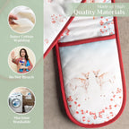 Maison d' Hermine Double Oven Mitt 100% Cotton Heat Resistant Cooking Gloves with Loop, Baking Barbeque, Handling Hot Pan, Fairytale Forest - Thanksgiving/Christmas (7 Inch x 35 Inch)