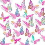 SAOROPEB 3D Butterfly Wall Decor 48 Pcs 4 Styles 3 Sizes, Purple Butterfly Decorations for Birthday Decorations Butterfly Party Decorations Cake Decorations, Removable Stickers (Laser Pinkpurple)