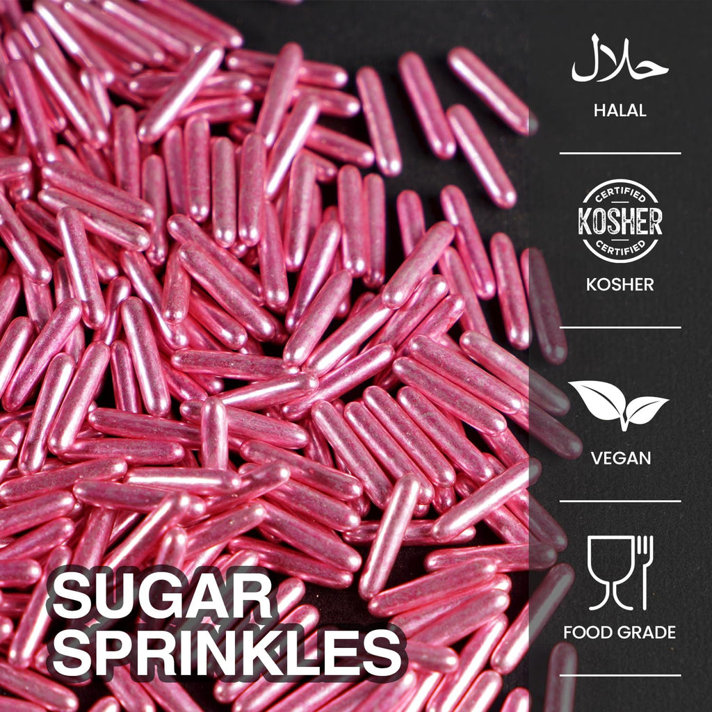 Rose Gold Sprinkles, Metallic Rods Sugar, Sprinkles For Cake Decorating, Baking, Cupcakes Decorating, Cake Toppers, Holiday, Wedding Party, 150g/5.29oz