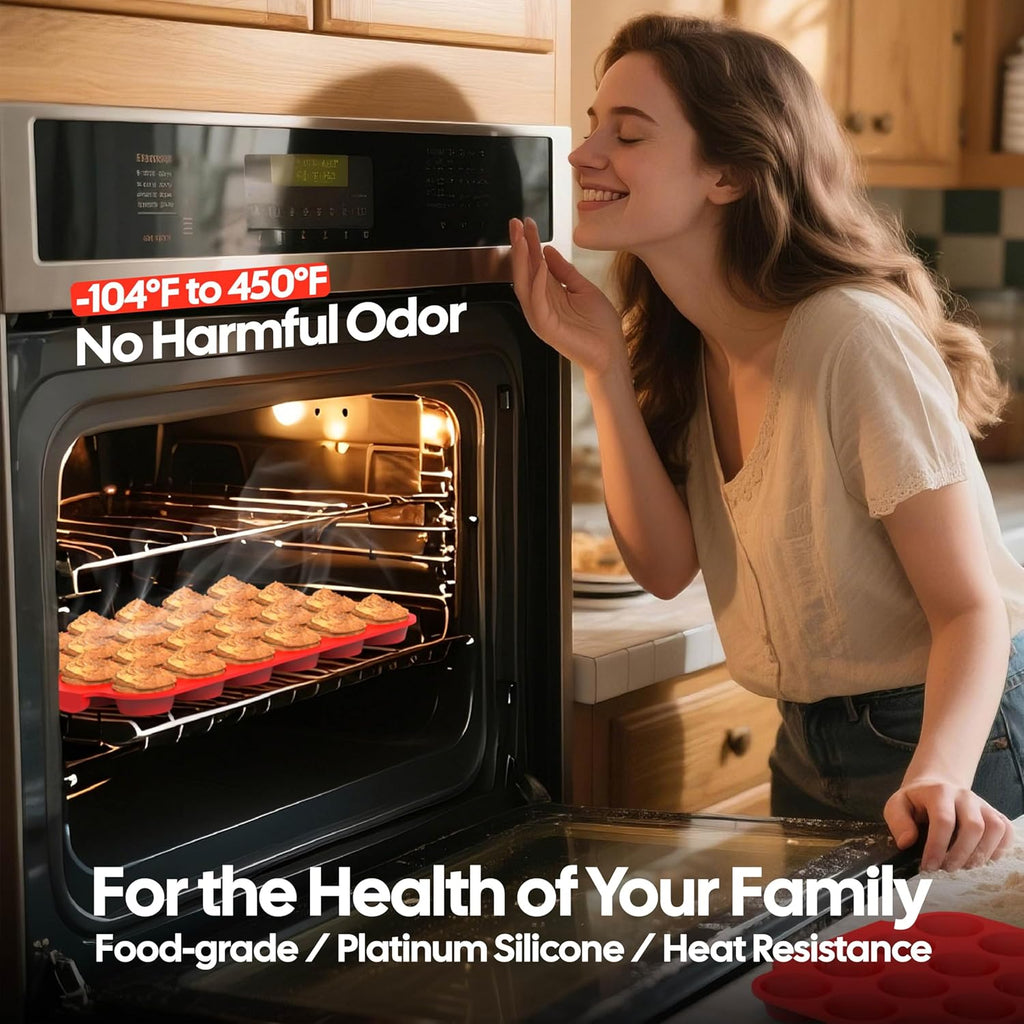 2-Pack Silicone Muffin Pan for Baking - Standard & Mini Set Cupcake Pan with Handle, Food-Grade Certified, Nonstick, Odorless, BPA-Free, Silicone Baking Mold for Muffins, Egg Bites, Cupcakes