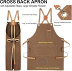 Genixart 6 Bulk Pack Chef Apron for Men Women with Pockets, Cross Back Apron for Kitchen Cooking Baking Artist Painting, Cotton Canvas Work Aprons for Restaurant, Cafe Shop, Garden (Brown, M to XXL)