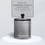 Glass Jar with Metal Lid for Bathroom Organization, Clear Apothecary Jar for Cotton Balls, Q Tips, and Small Accessories, Stylish Bathroom Storage Container Grey, Black