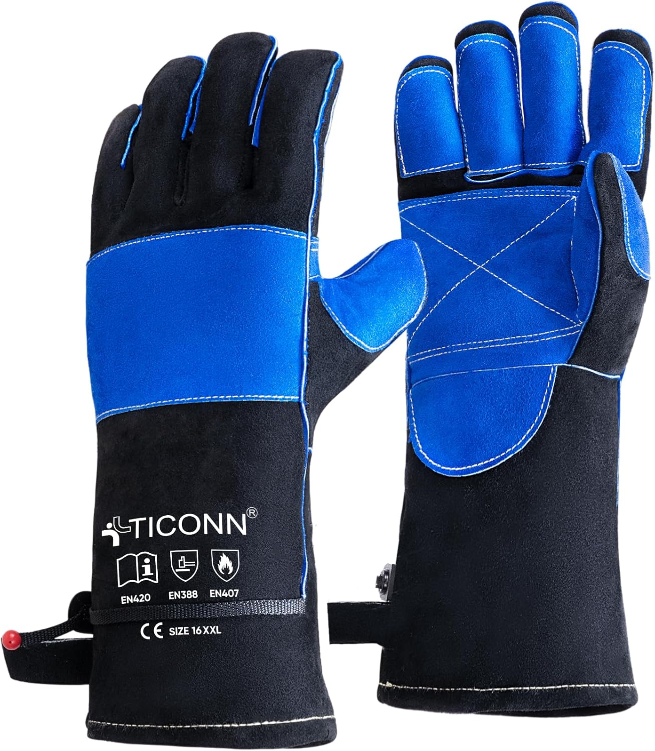 TICONN Welding Gloves, 1000°F Heat-Resistant Fireproof Leather Gloves for Welders, Stick, Forge, Mig, Tig, BBQ, Baking, Oven