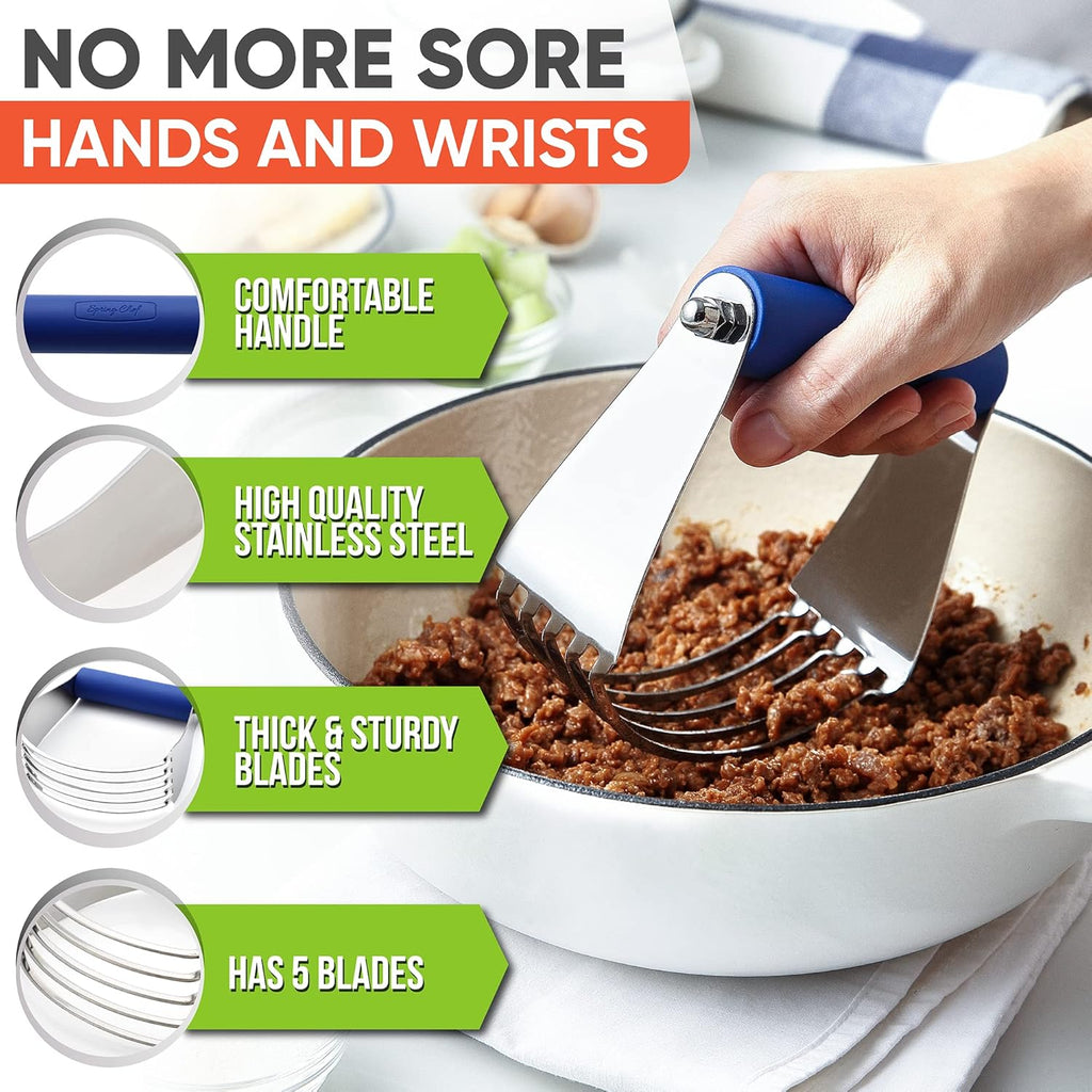 Spring Chef Large Dough Blender For Baking, Stainless Steel Puff Pastry Cutter Tool with Sharp & Thick Blades, Dishwasher Safe Dough Cutter Tool, Manual Pastry Blender for Easy Mixing - Sapphire