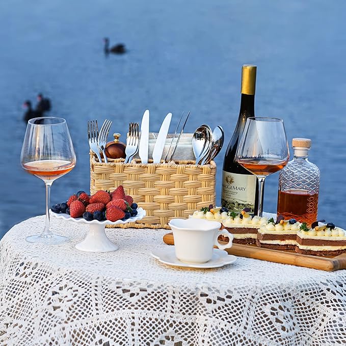 GRANNY SAYS Wicker Utensil Caddy, Utensils Holder Buffet Caddy, Spoon Cutlery Holder Utensils Organizer, Condiment Organizer Silverware Holder, Utensil Organizer for Countertop